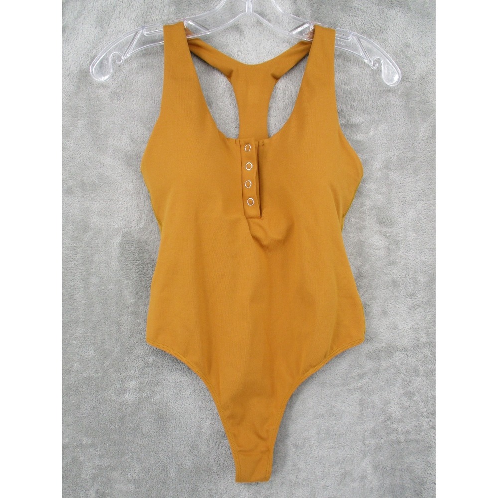 Bombshell Sportswear Perfect Bodysuit Womens Medium One Piece Racerback Gold